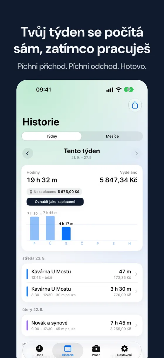 Snímek obrazovky Hourbook 2