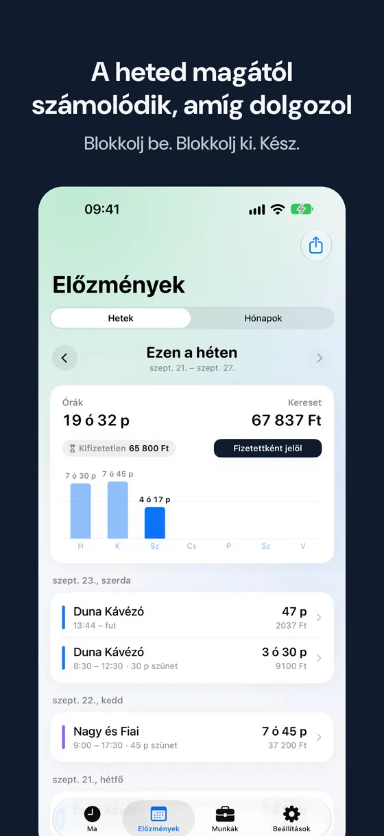 Hourbook képernyőkép 2